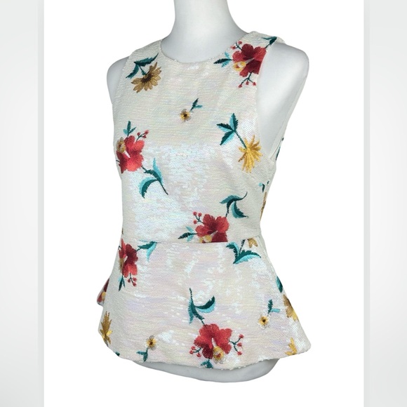 Endless Rose Sequin Embroidered Floral Peplum Tank Top Sleeveless Blouse Small - Picture 5 of 11